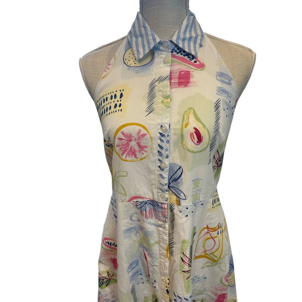 Crown & Ivy Women’s Small Tropical Fruit Print Halter Midi Dress 100% Cotton - Picture 4 of 12